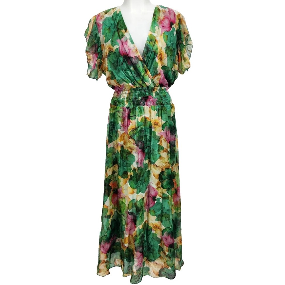 Vintage Floral Maxi Dress with V-Neck